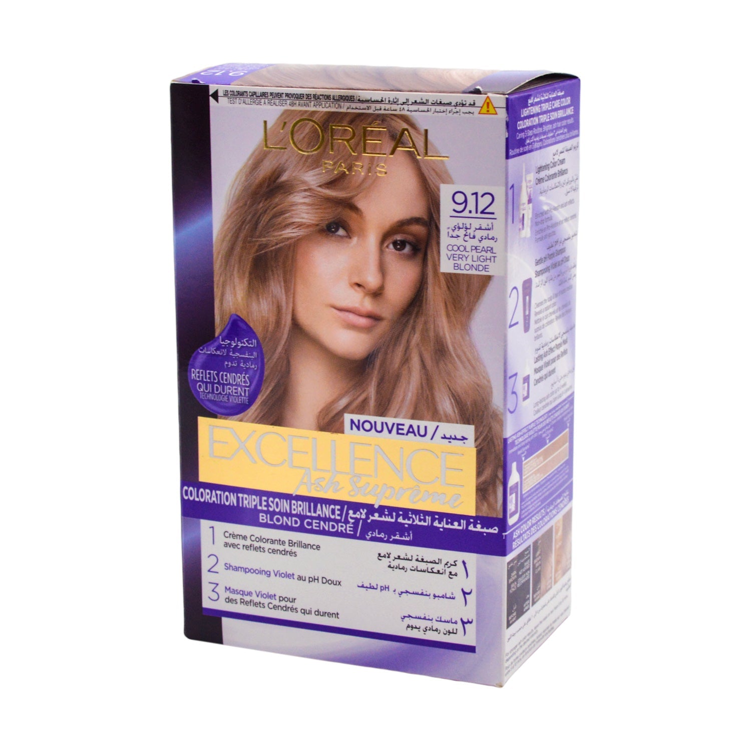 L'Oreal Excellence Ash Supreme Anti-Brass & Lightening Triple Care Hair Color Cream Cool Pearl Very Light Blonde 9.12