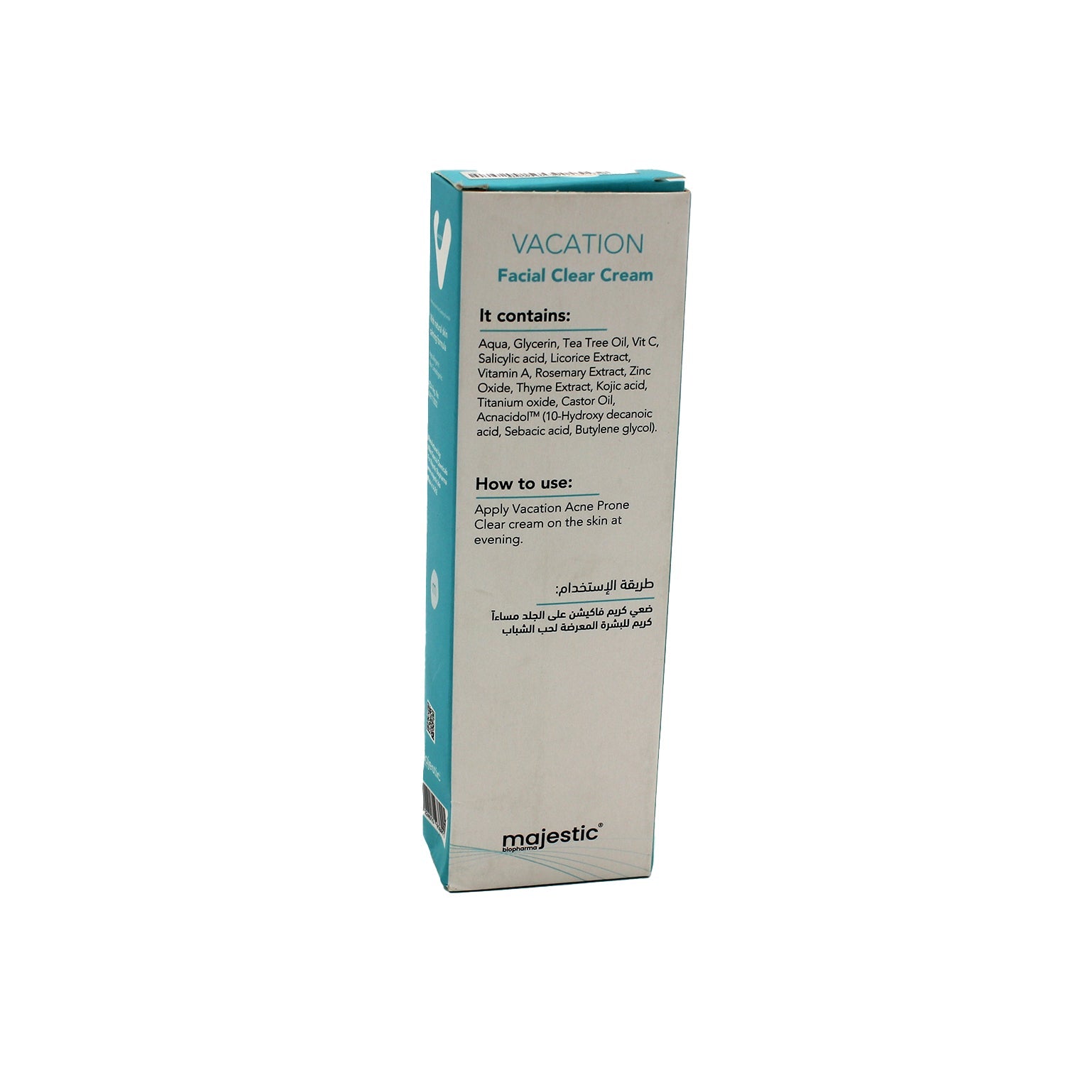 Vacation Acnacidol Hypoallergenic Purifying & Calming Facial Cream with Tea Tree Oil, Vitamins C & A for Acne-Prone Skin - non comedogenic
