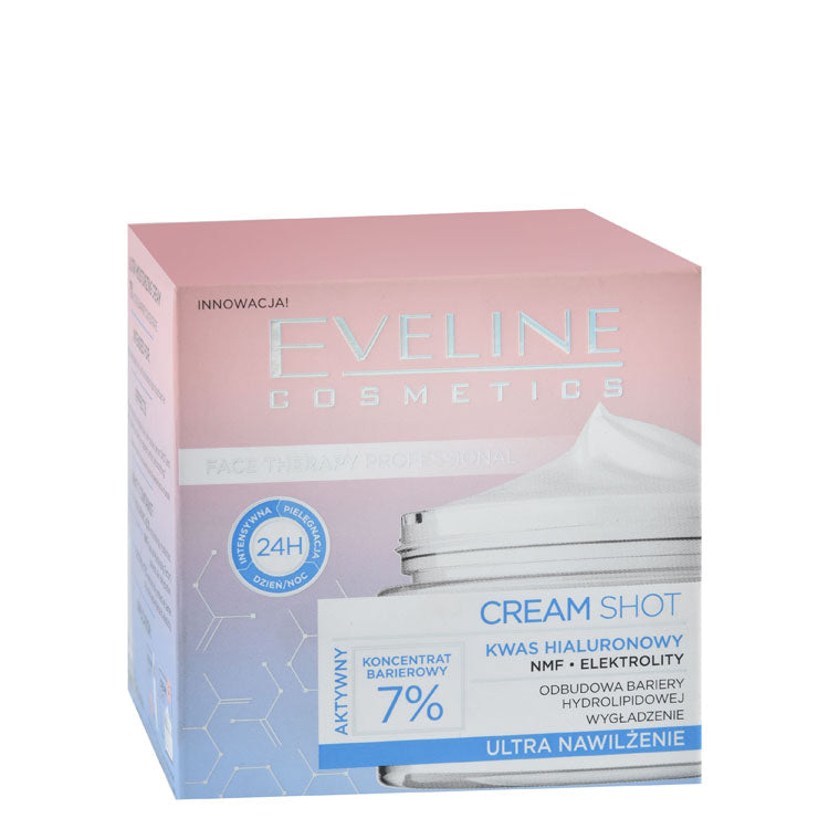 Eveline Cosmetics Cream Shot Ultra Hydrating & Smoothing Face Cream with Hyaluronic Acid, NMF & Electrolytes for Dry, Very Dry & Dehydrated Skin